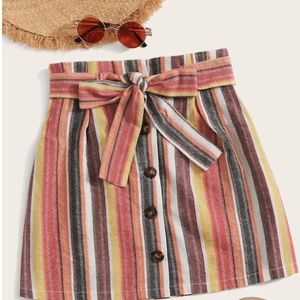 NWT Shein Striped Button Front Belted Skirt